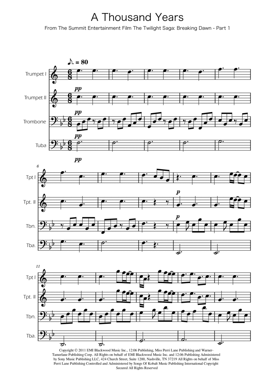 A Thousand Years Brass Quartet scores gallery preview page 1