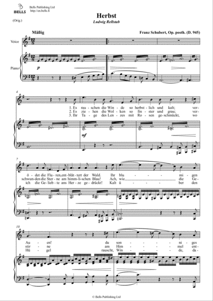 Herbst (D. 945) (Original key. E minor) Voice Solo scores gallery preview page 1