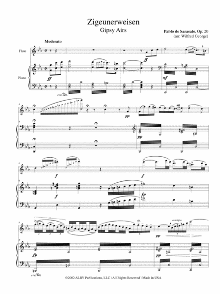 Zigeunerweisen for Flute and Piano Flute Solo scores gallery preview page 2