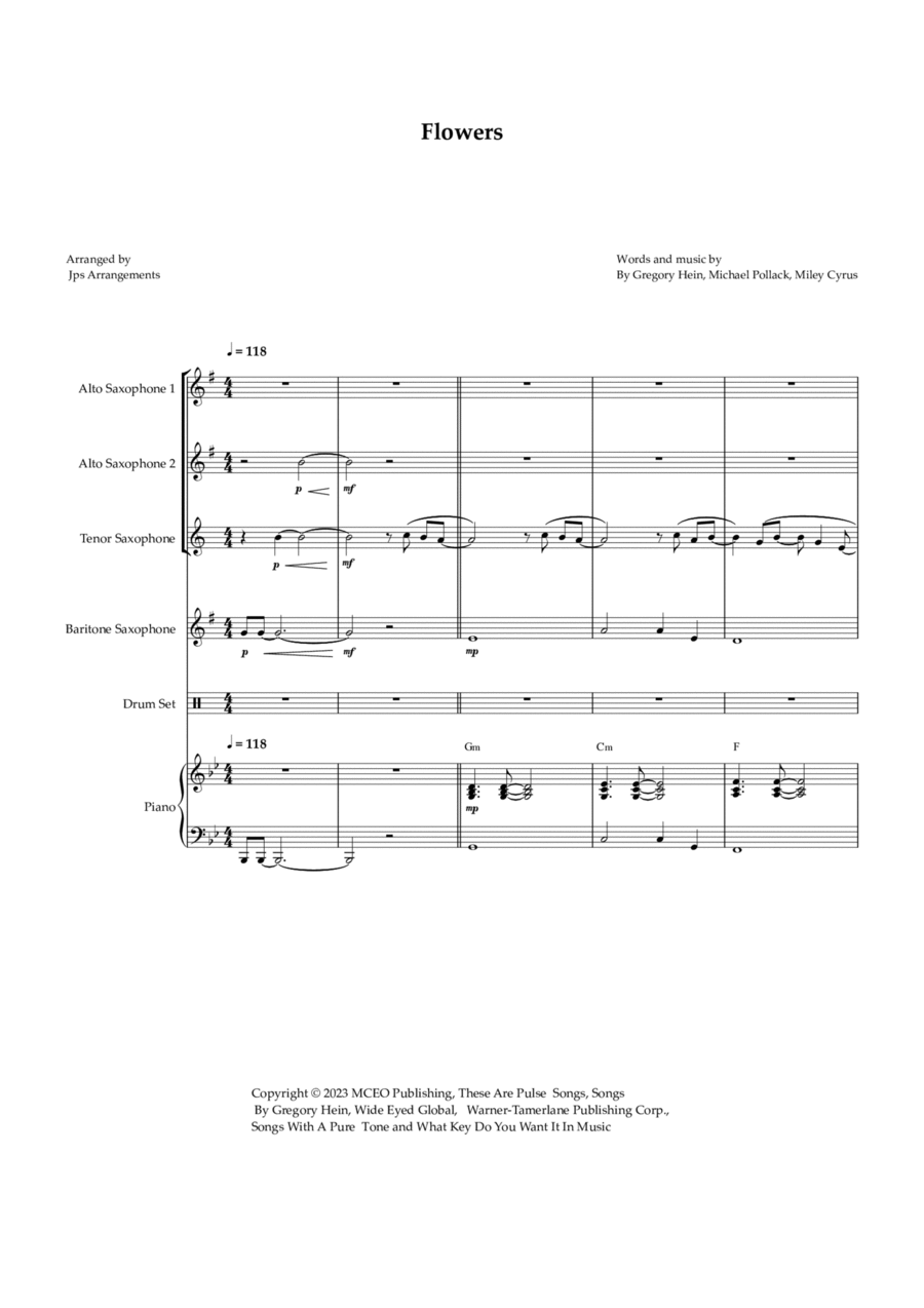 Flowers Saxophone Quartet scores gallery preview page 1