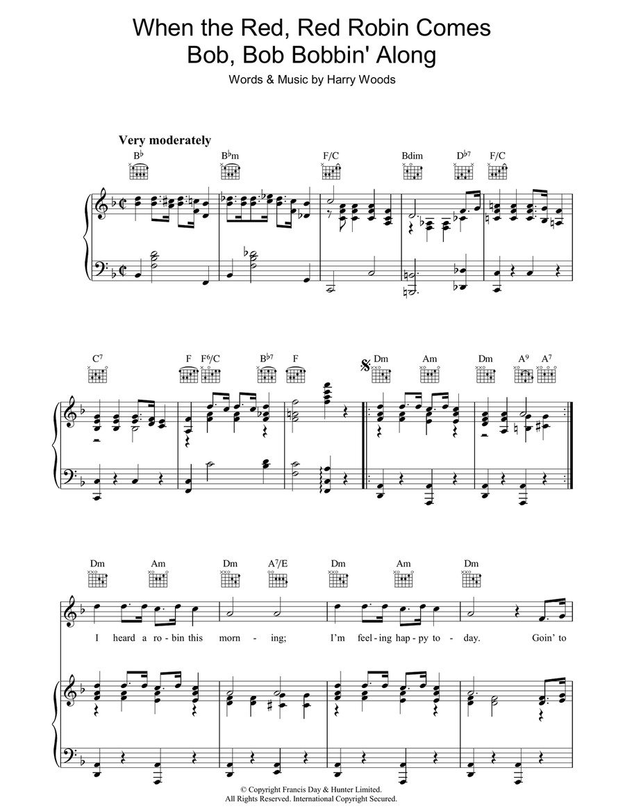When The Red, Red Robin Comes Bob, Bob Bobbin' Along Piano, Vocal, Guitar scores gallery preview page 1