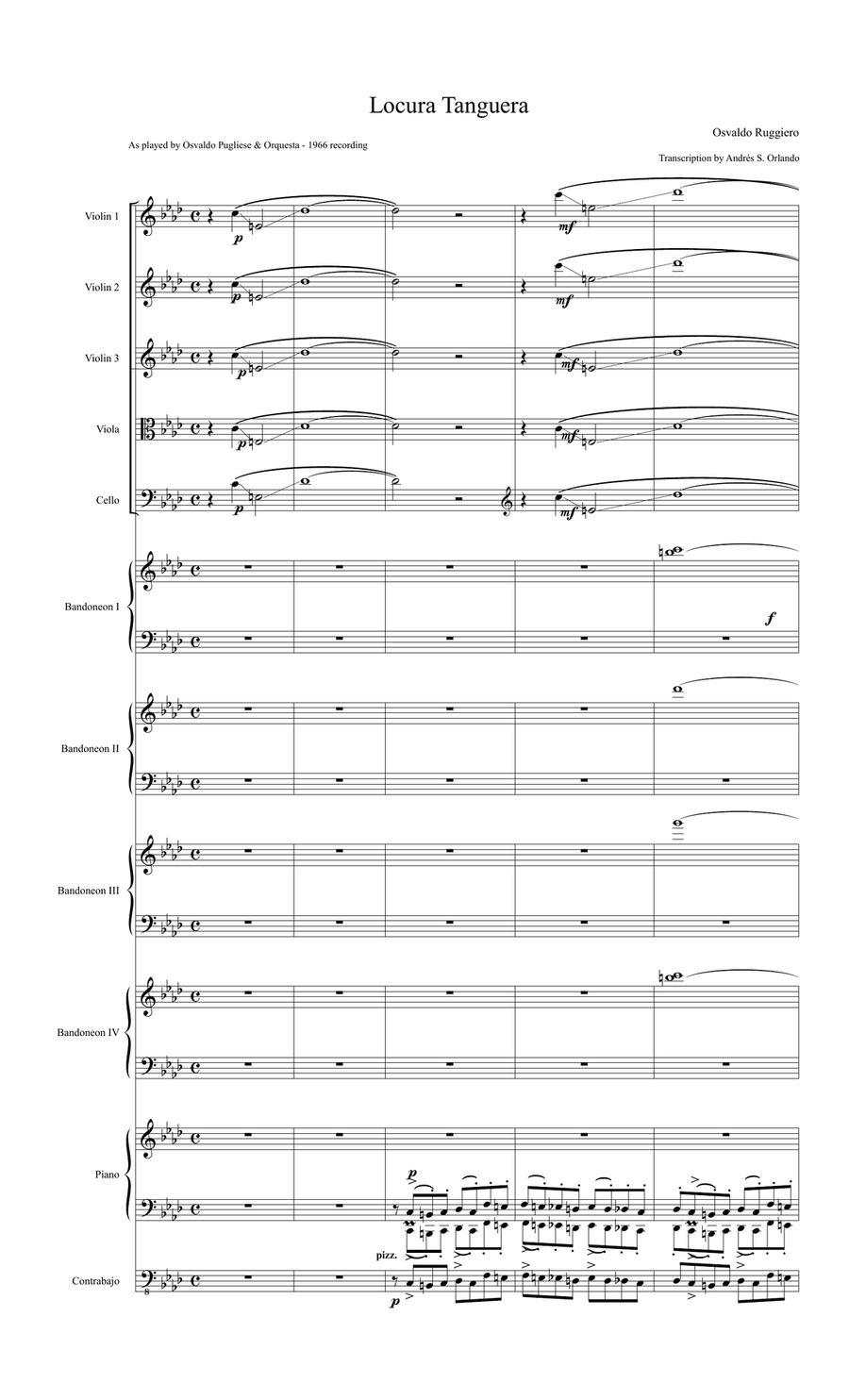 Locura Tanguera (Tango) transcription for orquesta típica - individual parts Full Orchestra scores gallery preview page 1