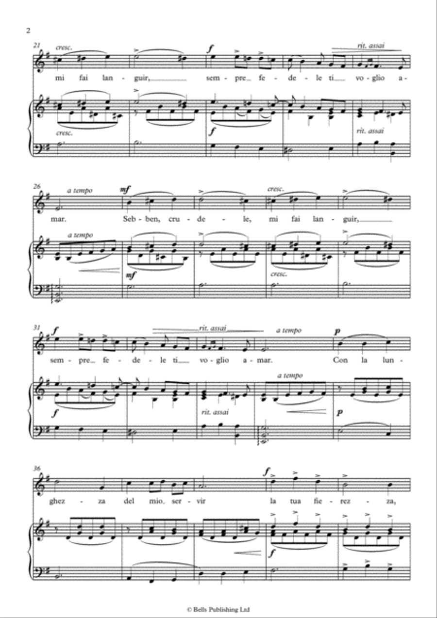 Sebben, crudele (Original key. E minor) by Antonio Caldara