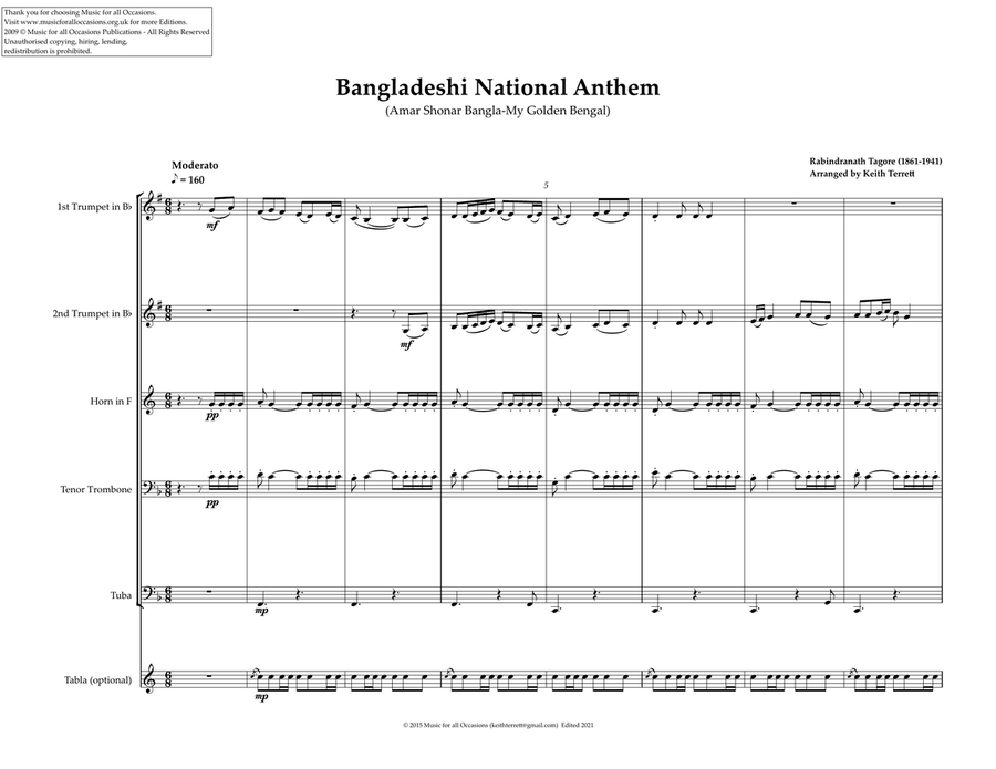 Bangladeshi National Anthem for Brass Quintet (
