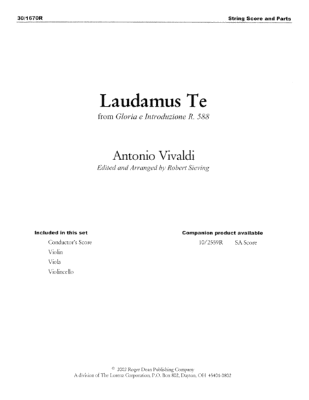 Laudamus Te - String Orch Score and Parts