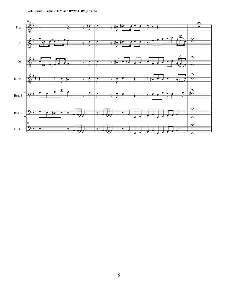 Fugue in E Minor, BWV 533 (Double Reed Quintet + Piccolo & Flute) English Horn scores gallery preview page 5