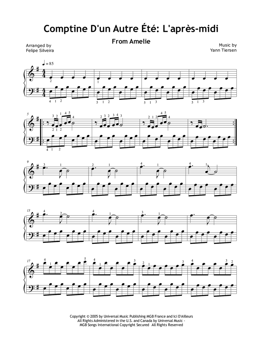 Comptine D'un Autre Été: L'après-midi Easy Piano scores gallery preview page 1