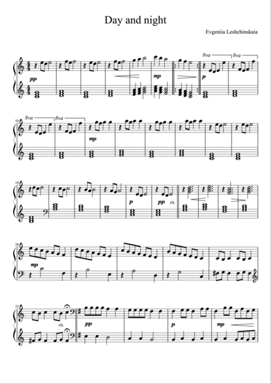 Day and night Easy Piano scores gallery preview page 1