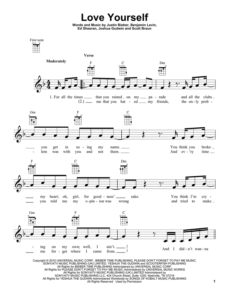 Love Yourself Ukulele scores gallery preview page 1