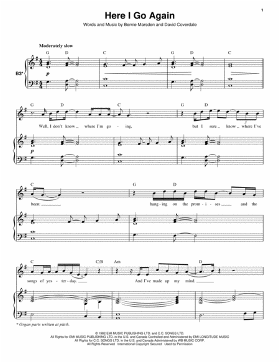 Here I Go Again Piano scores gallery preview page 1