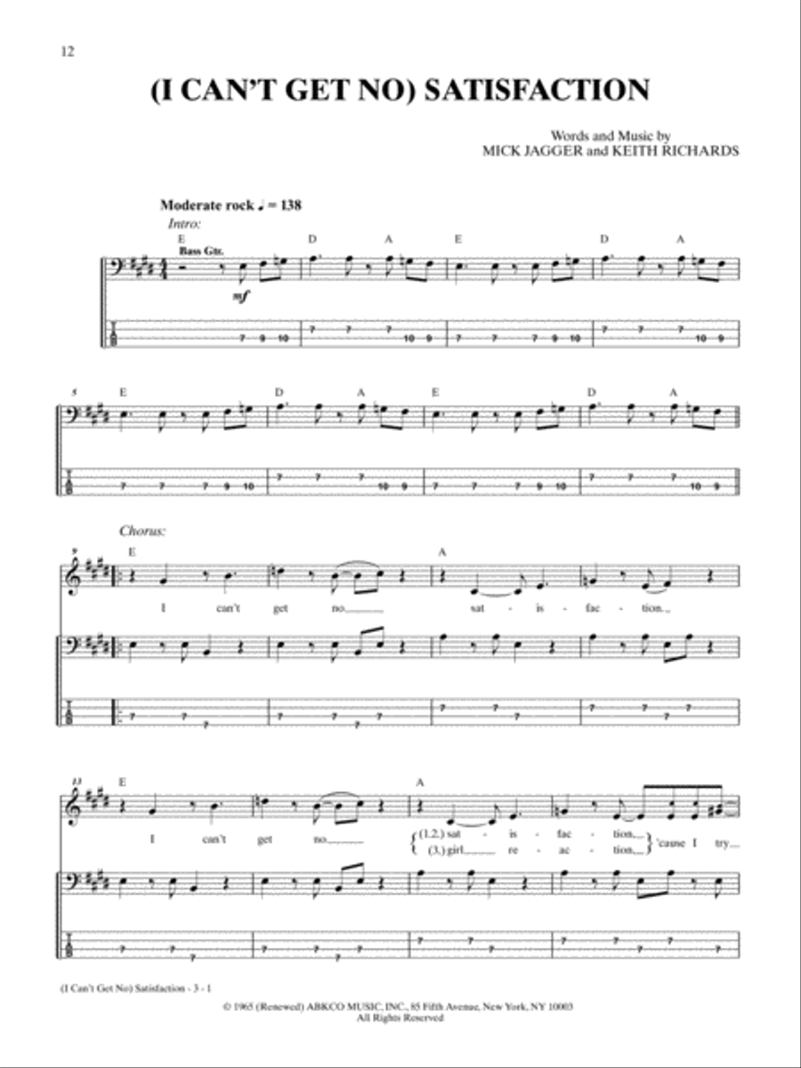 (I Can't Get No) Satisfaction Bass Guitar Tablature scores gallery preview page 1