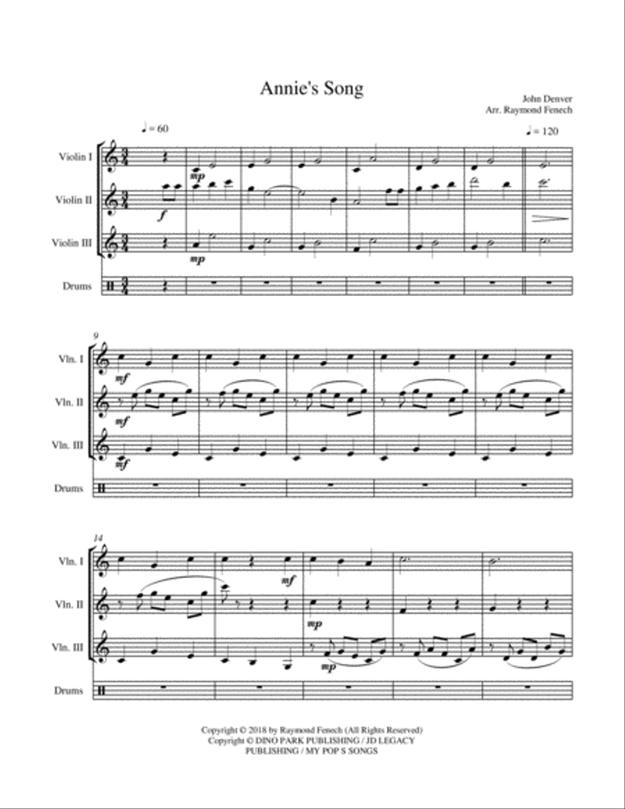 Annie's Song String Trio scores gallery preview page 6