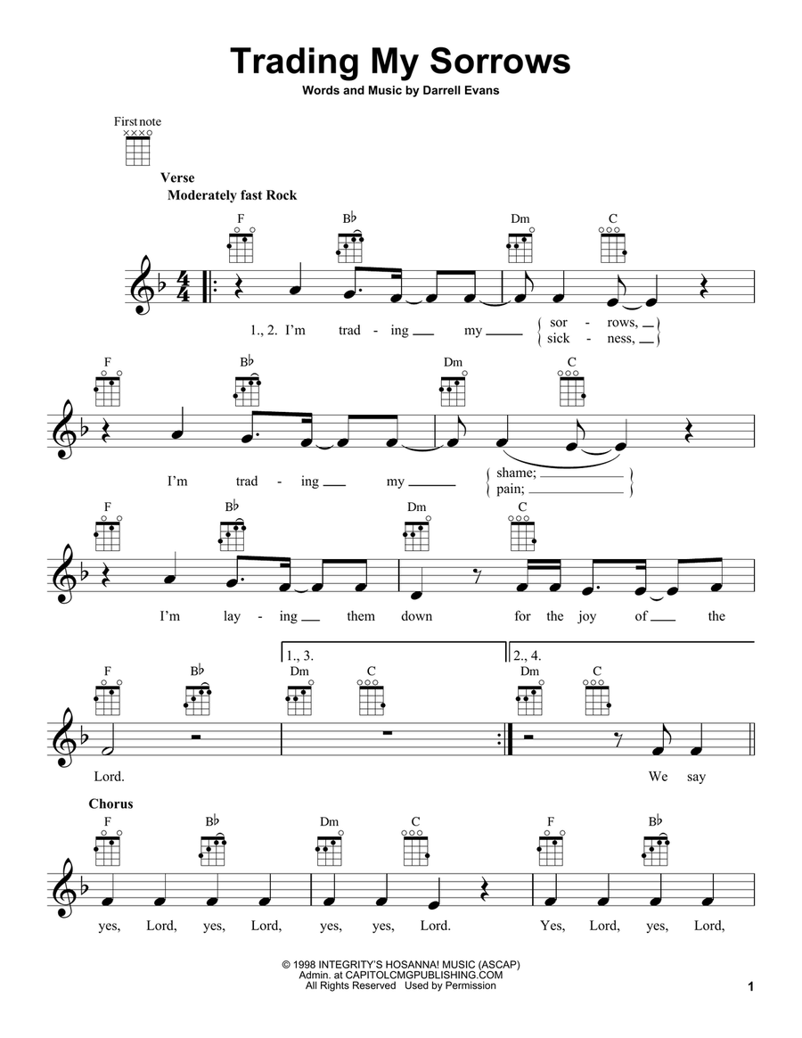 Trading My Sorrows Ukulele scores gallery preview page 1