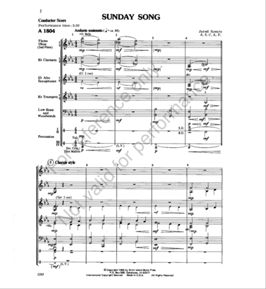 Sunday Song Concert Band scores gallery preview page 2
