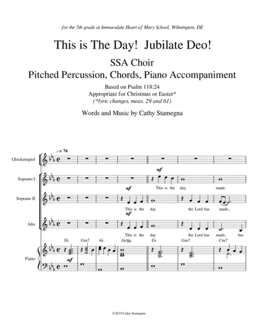 This is The Day! with Jubilate Deo! (SSA Choir, Piano, Opt. Glockenspiel, or similar percussion) image number null
