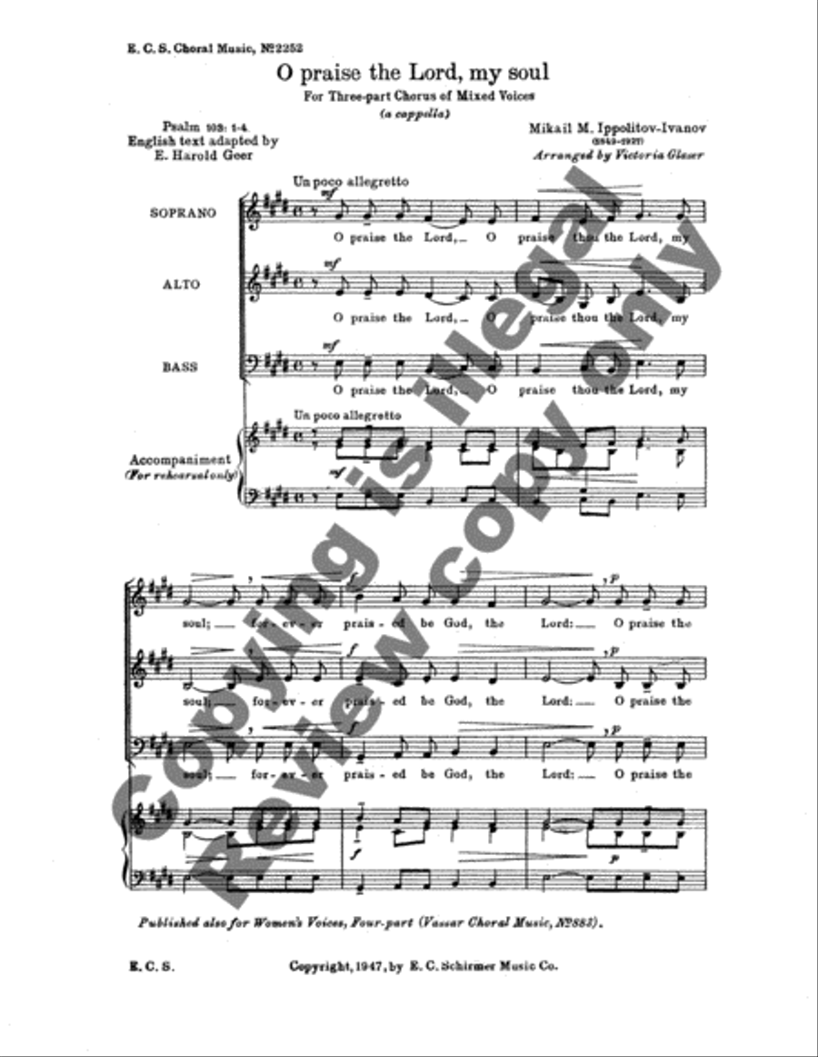 O Praise the Lord, My Soul 3-Part scores gallery preview page 3