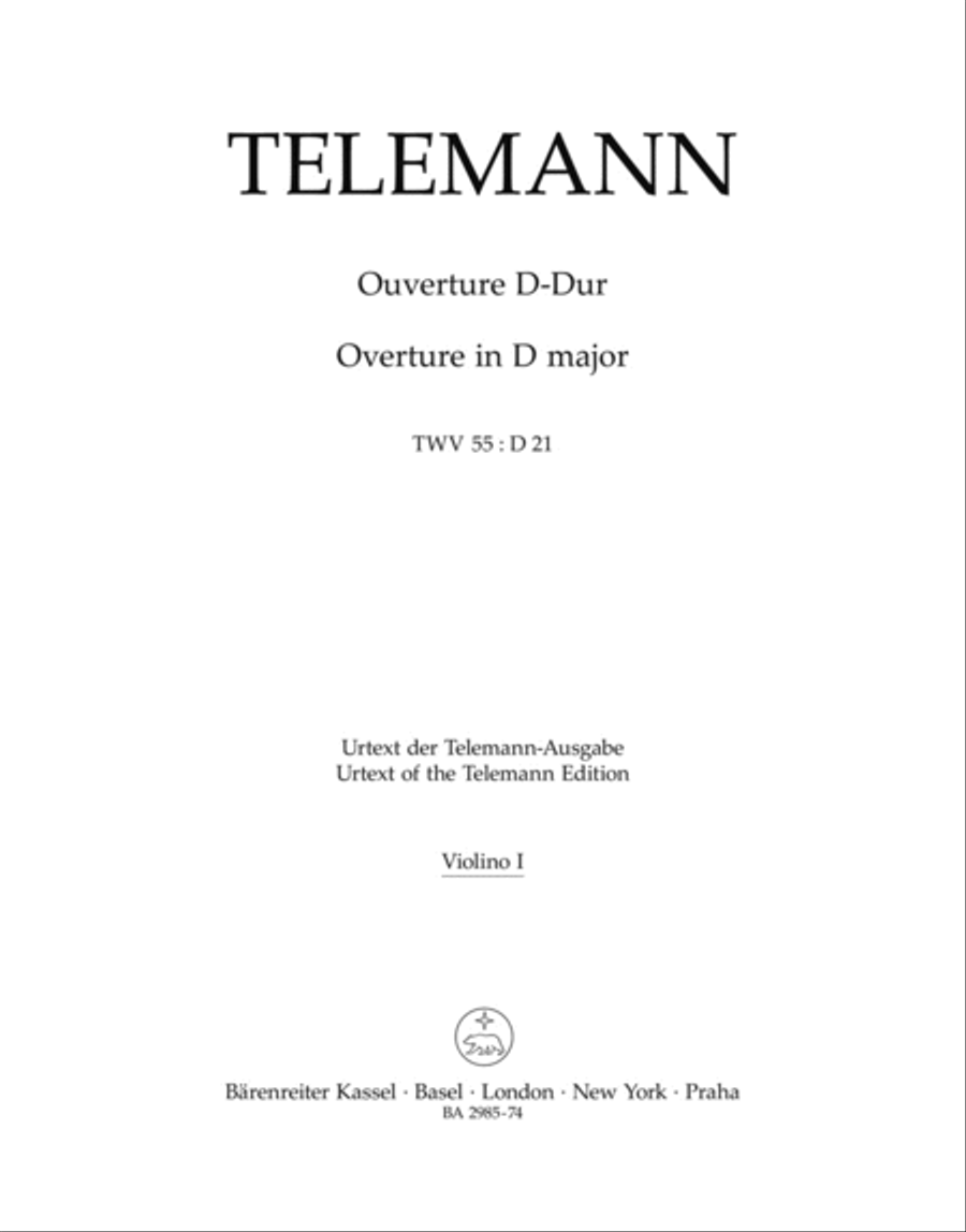 Ouverture fur zwei Cornes de chasse, zwei Oboen (Fagotte), Streicher und Basso continuo D major TWV 55:D21 Bassoon scores gallery preview page 1