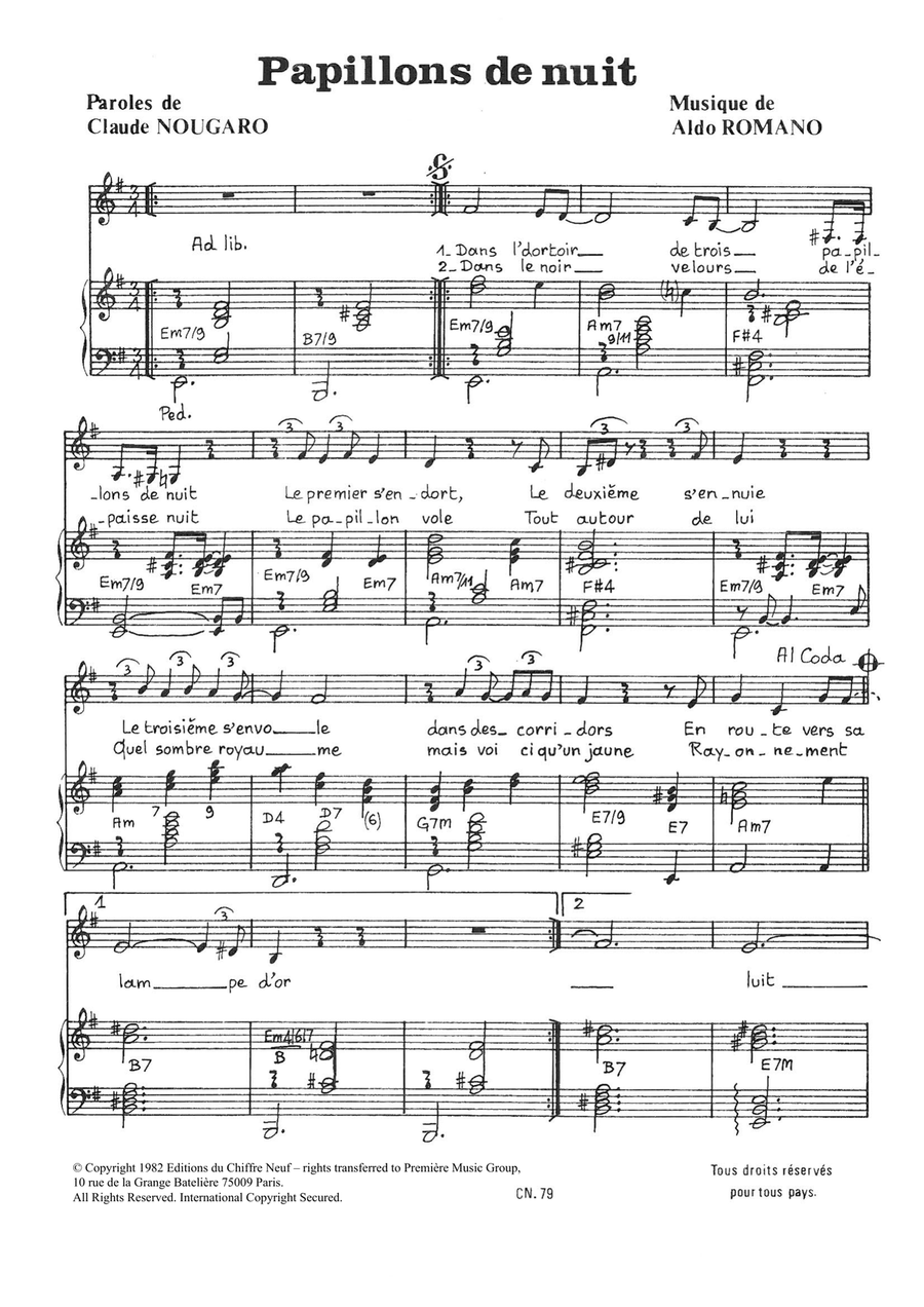 Papillons De Nuit Piano, Vocal scores gallery preview page 1