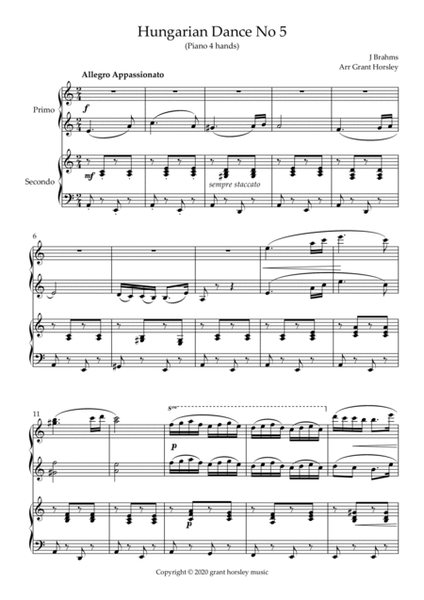Brahms -Hungarian Dance No 5 - Piano 4 hands- Intermediate image number null