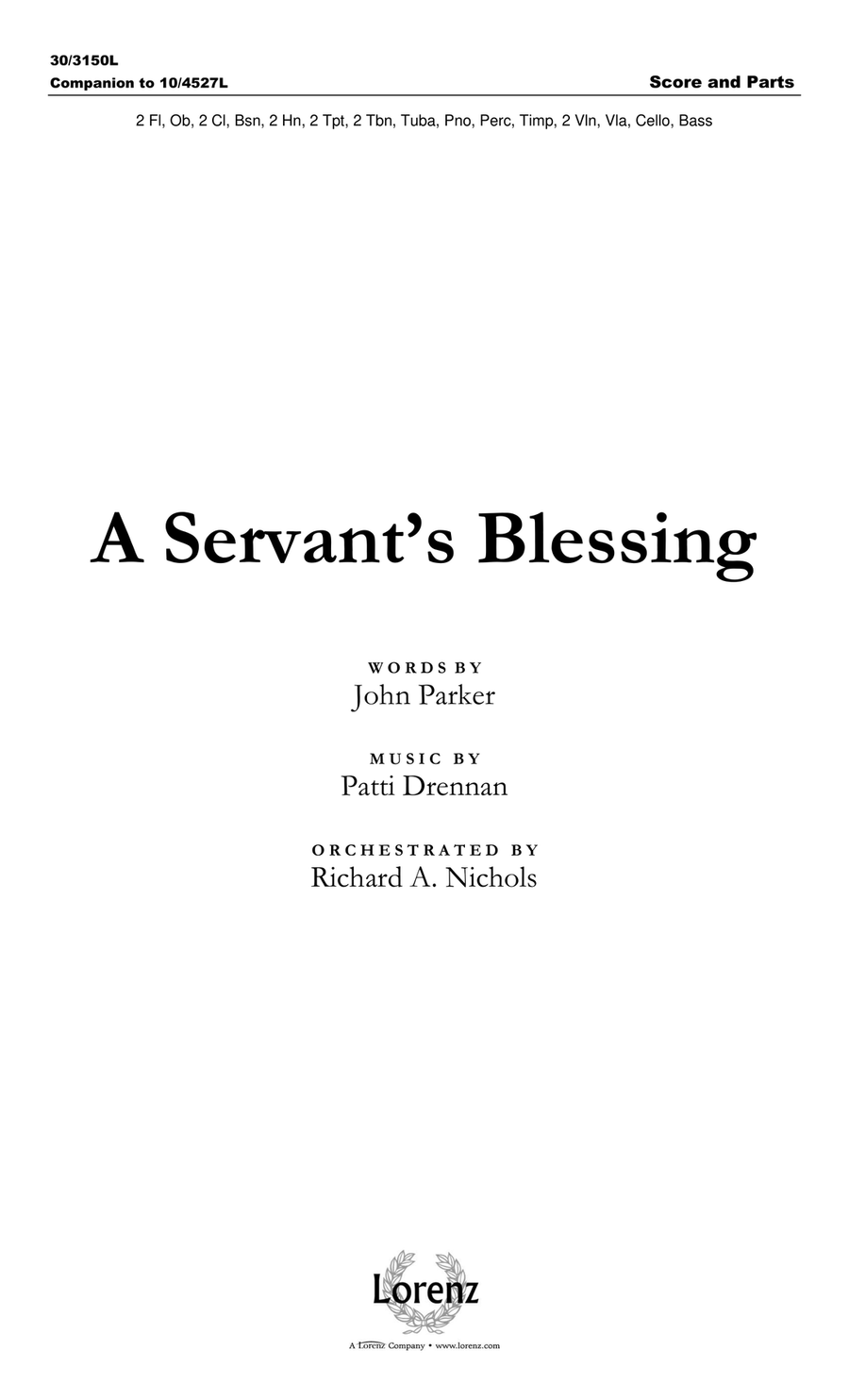 A Servant's Blessing - Full Orchestra Score and Parts