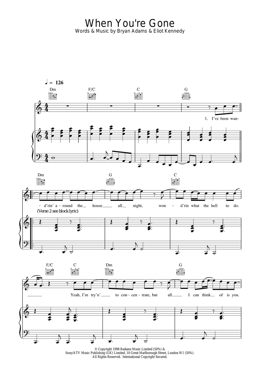 When You're Gone When You're Gone Piano, Vocal, Guitar scores gallery preview page 1