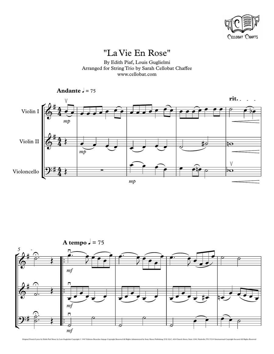 La Vie En Rose String Trio scores gallery preview page 1