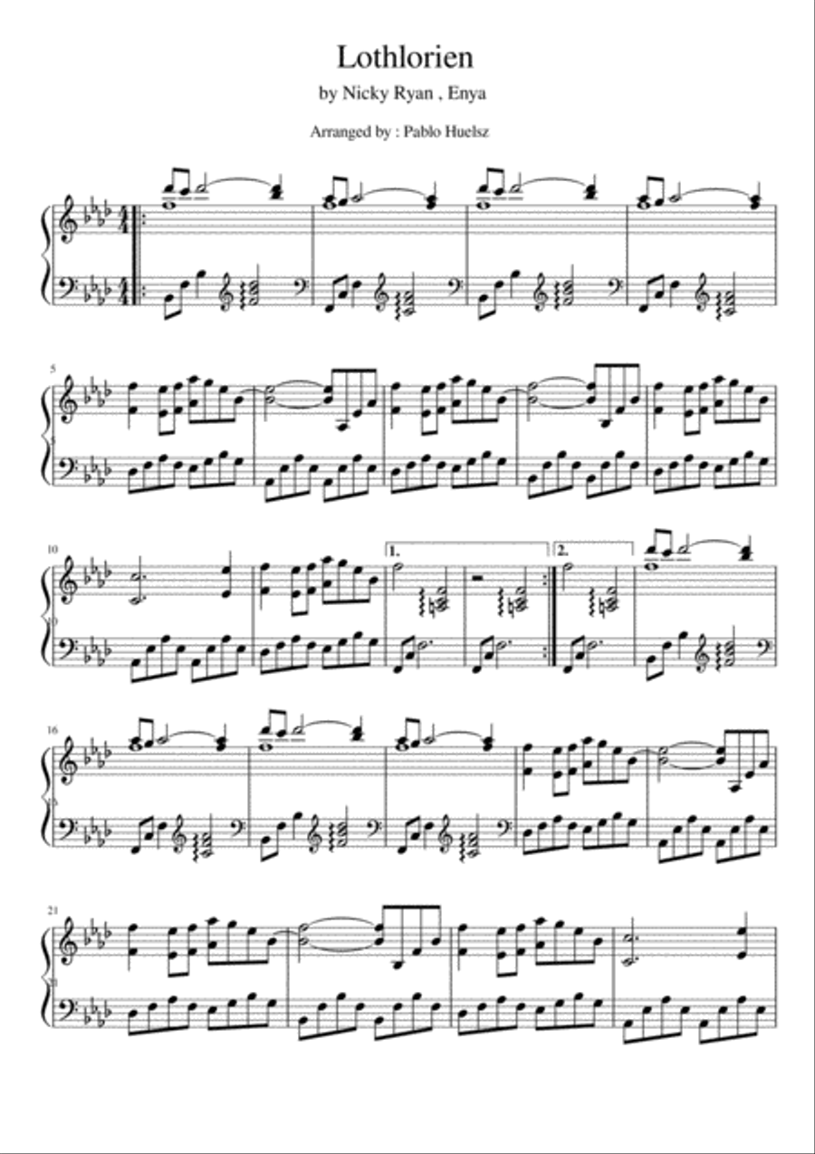 Lothlorien Piano Solo scores gallery preview page 1