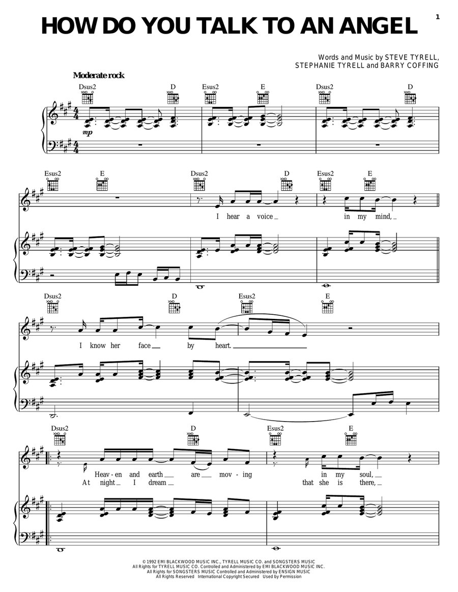 How Do You Talk To An Angel Piano, Vocal, Guitar scores gallery preview page 1