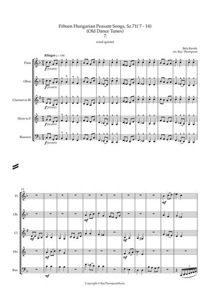 Bartók: Fifteen Hungarian Peasant Songs, Sz.71 (Nos. 7 - 14) - wind quintet image number null