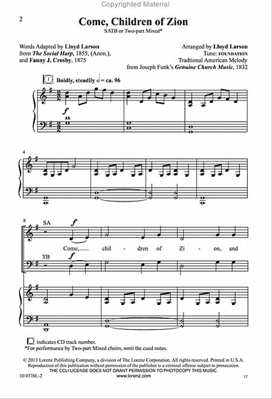 Come, Children of Zion Come, Children of Zion 4-Part scores gallery preview page 2