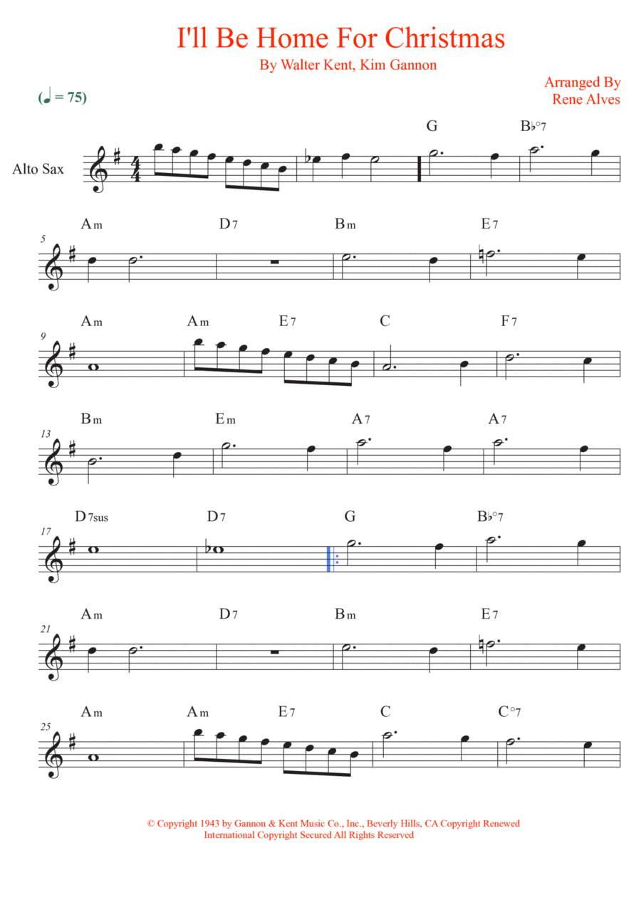 I'll Be Home For Christmas Alto Saxophone scores gallery preview page 1