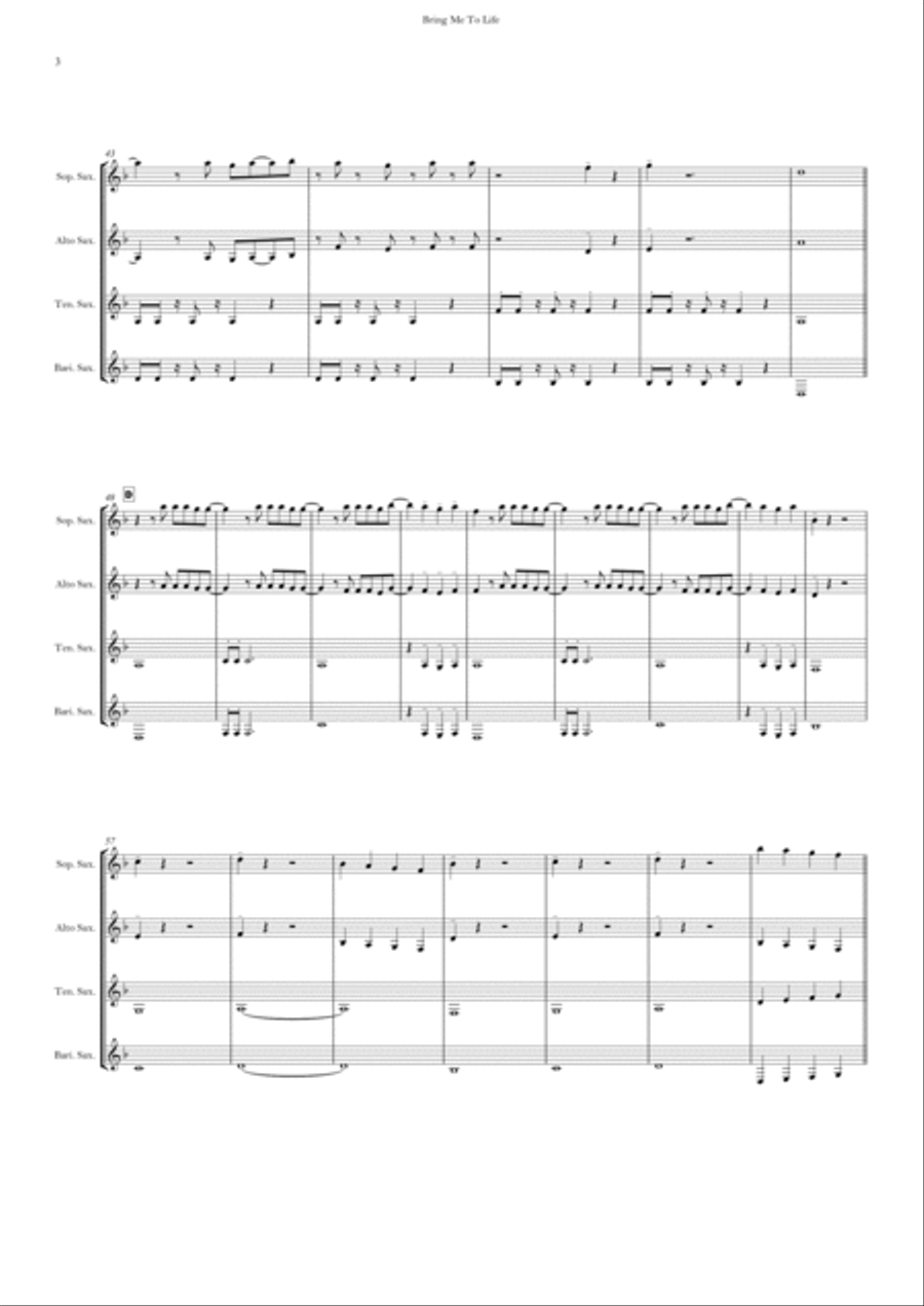 Bring Me To Life Saxophone Quartet scores gallery preview page 3