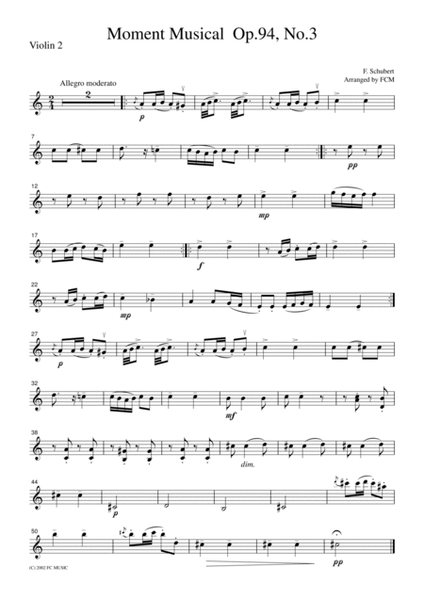 Schubert Moment Musical Op.94, No.3, for string quartet, CS002