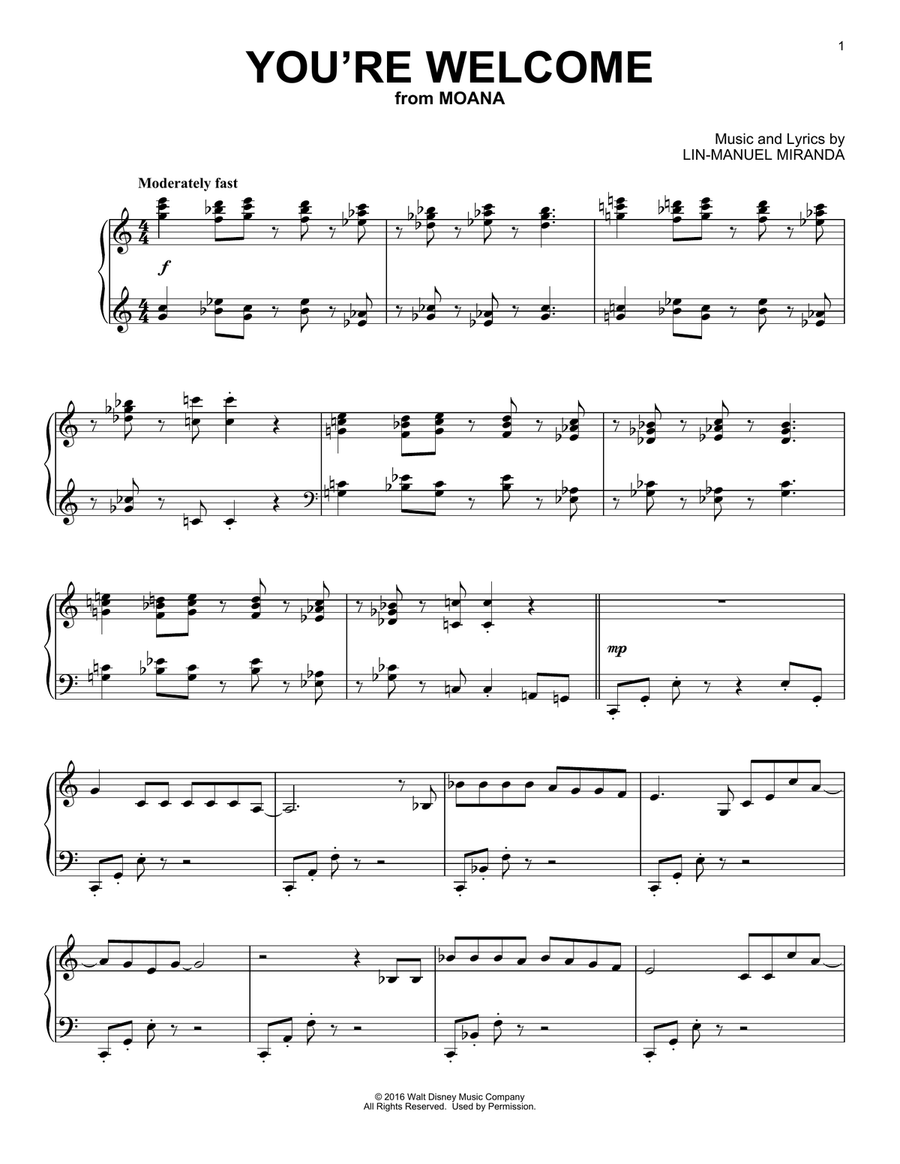 You're Welcome (from Moana) Piano Solo scores gallery preview page 1