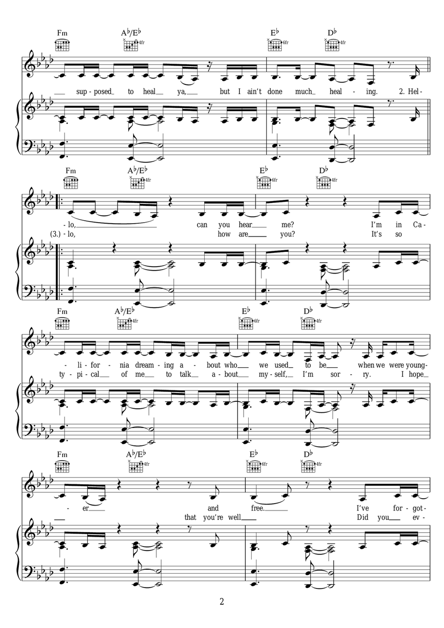 Hello Piano, Vocal, Guitar scores gallery preview page 2