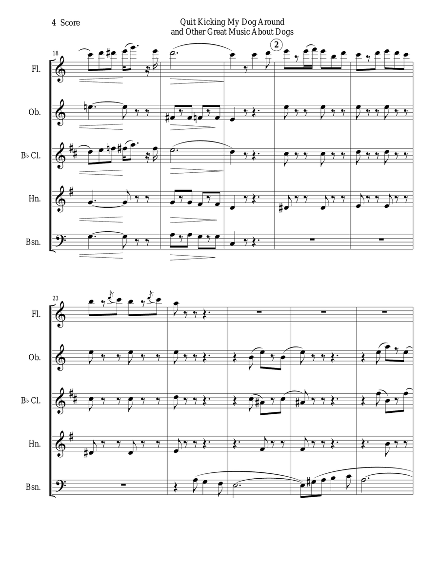 Quit Kicking My Dog Around and Other Great Music about Dogs for woodwind quintet Quit Kicking My Dog Around and Other Great Music about Dogs for woodwind quintet Woodwind Quintet scores gallery preview page 4