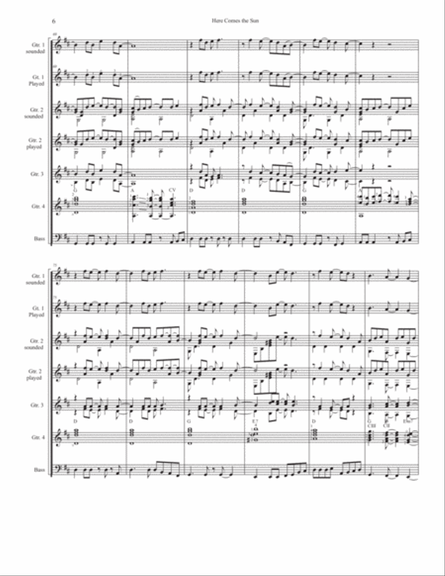 Here Comes The Sun Here Comes The Sun Guitar Ensemble scores gallery preview page 6
