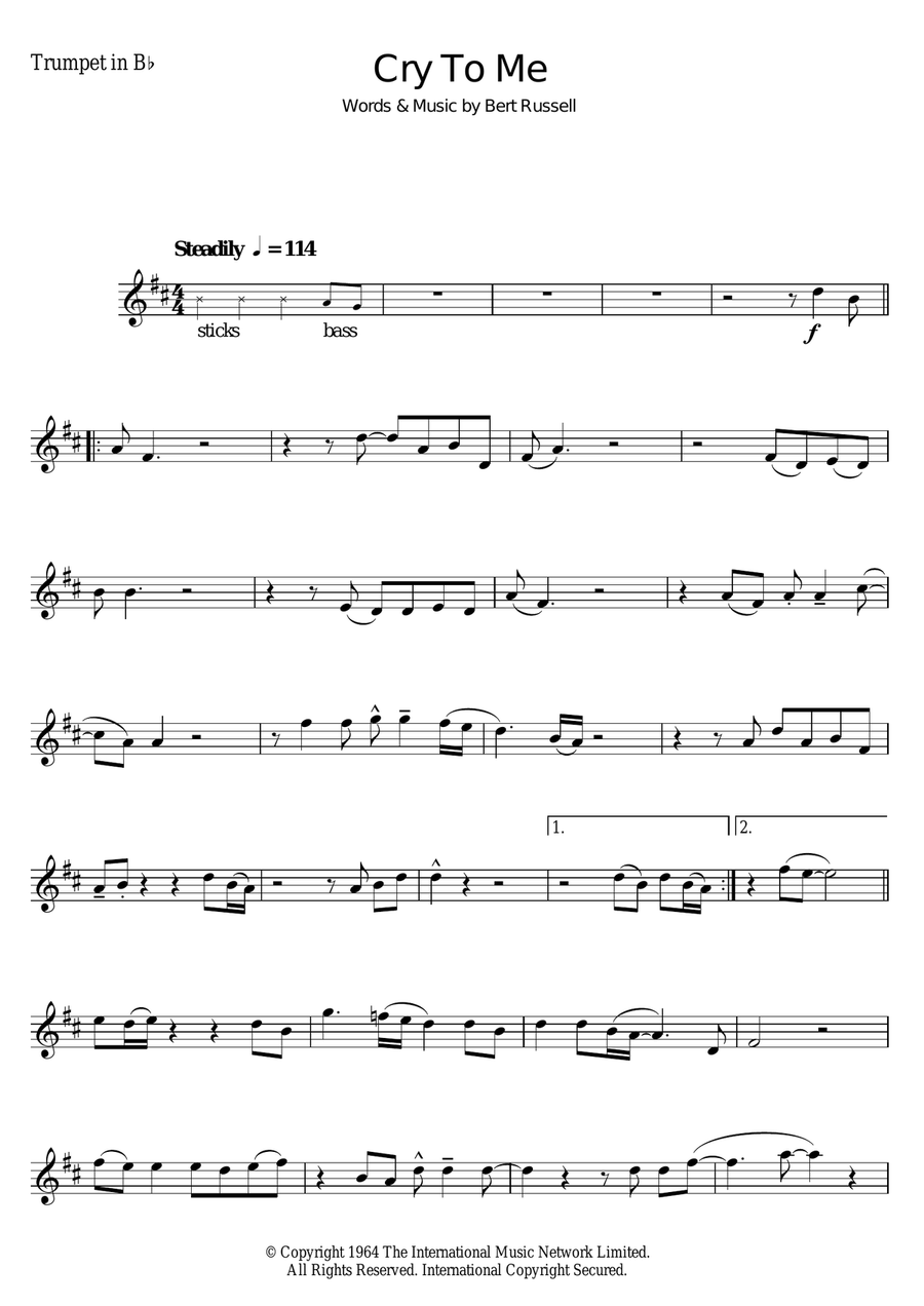 Cry To Me Cry To Me Trumpet Solo scores gallery preview page 1