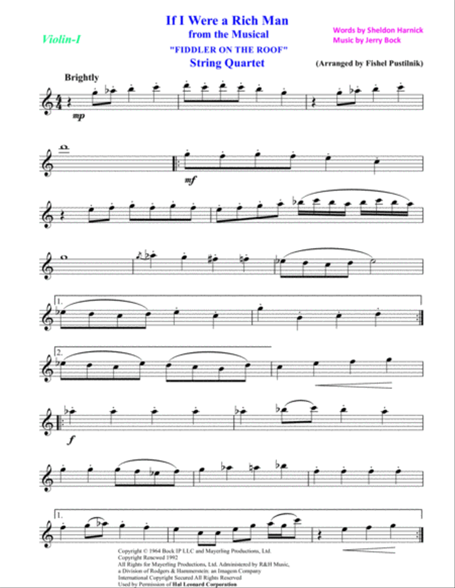 If I Were A Rich Man String Quartet scores gallery preview page 6