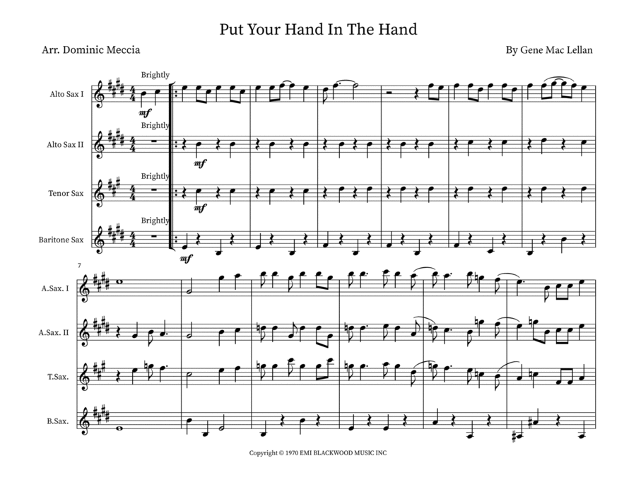 Put Your Hand In The Hand Saxophone Quartet scores gallery preview page 1