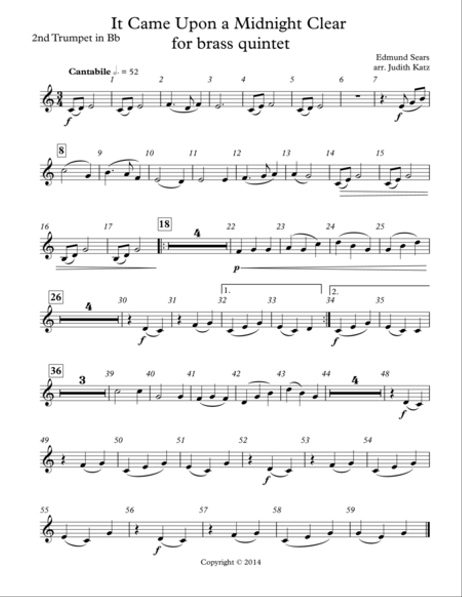 It Came Upon A Midnight Clear - for brass quintet - Parts
