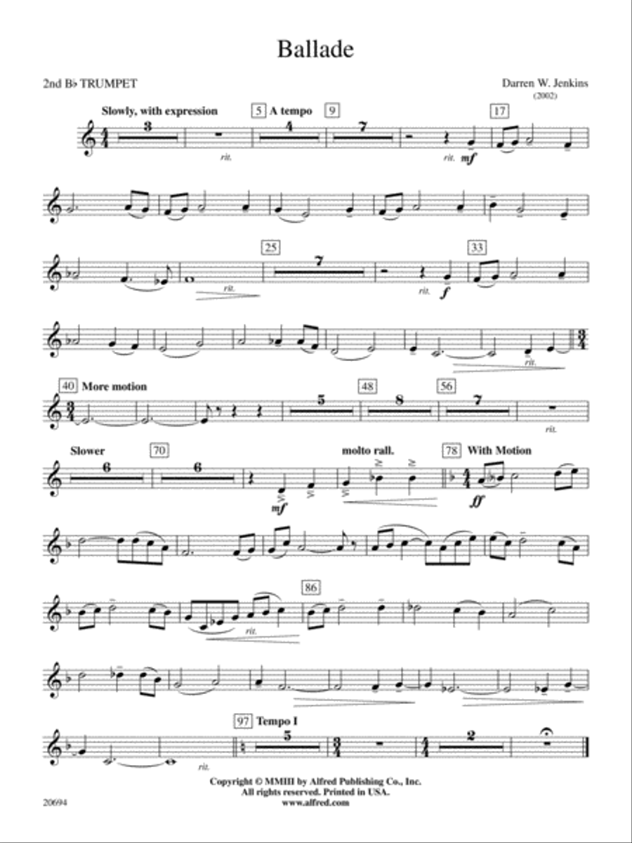 Ballade: 2nd B-flat Trumpet Concert Band scores gallery preview page 1