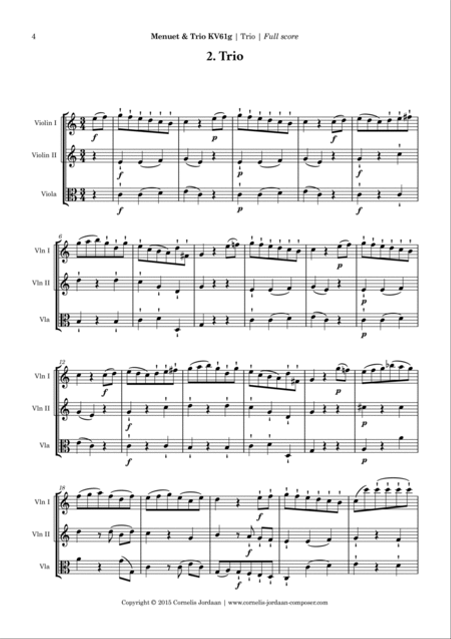 Mozart Minuet & Trio KV61g, for 2 violins & viola Small Ensemble scores gallery preview page 4