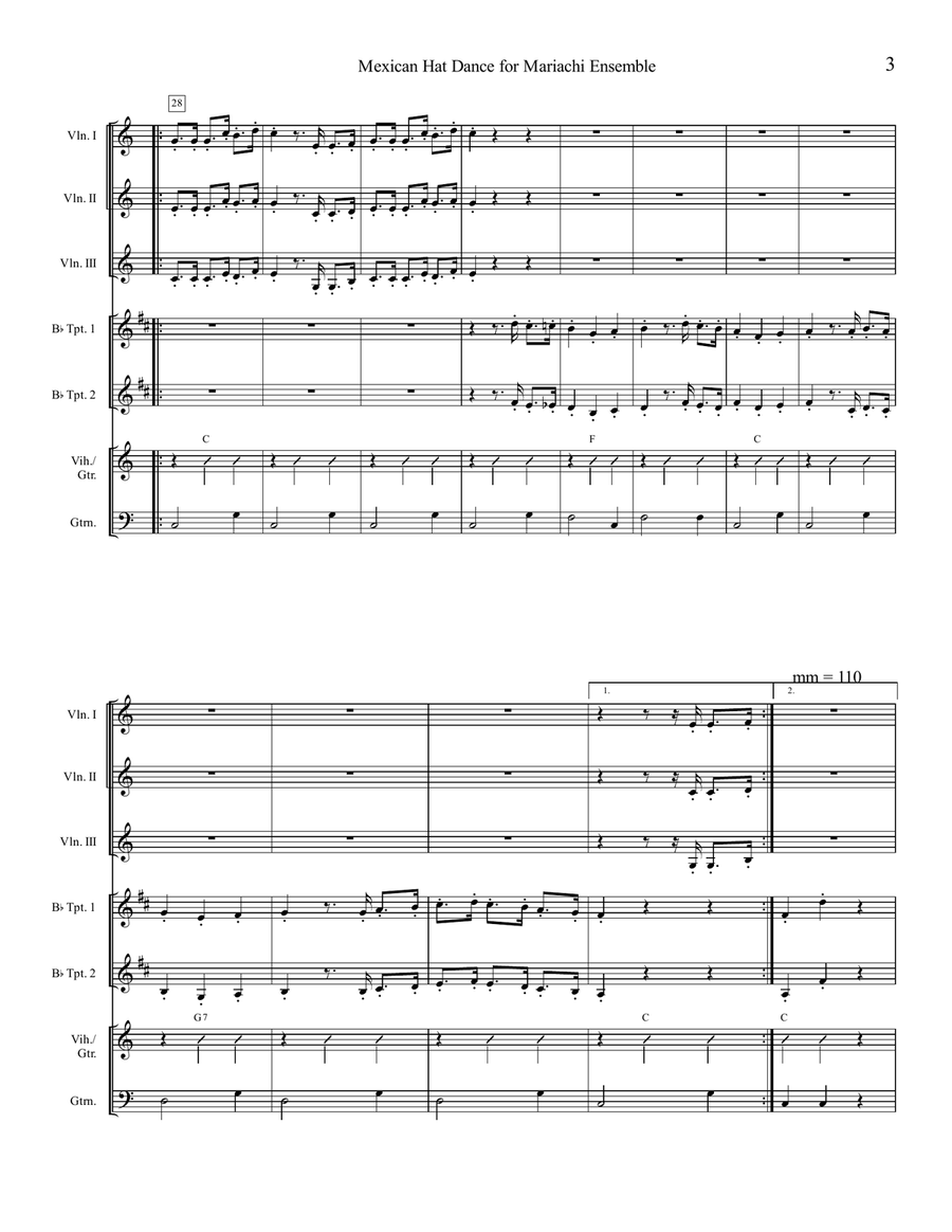 Mexican Hat Dance for Mariachi Ensemble Small Ensemble scores gallery preview page 3