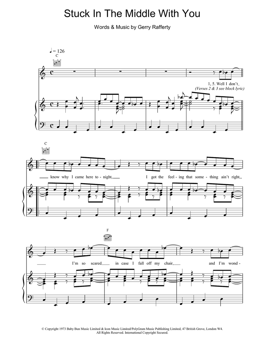 Stuck In The Middle With You Piano, Vocal, Guitar scores gallery preview page 1