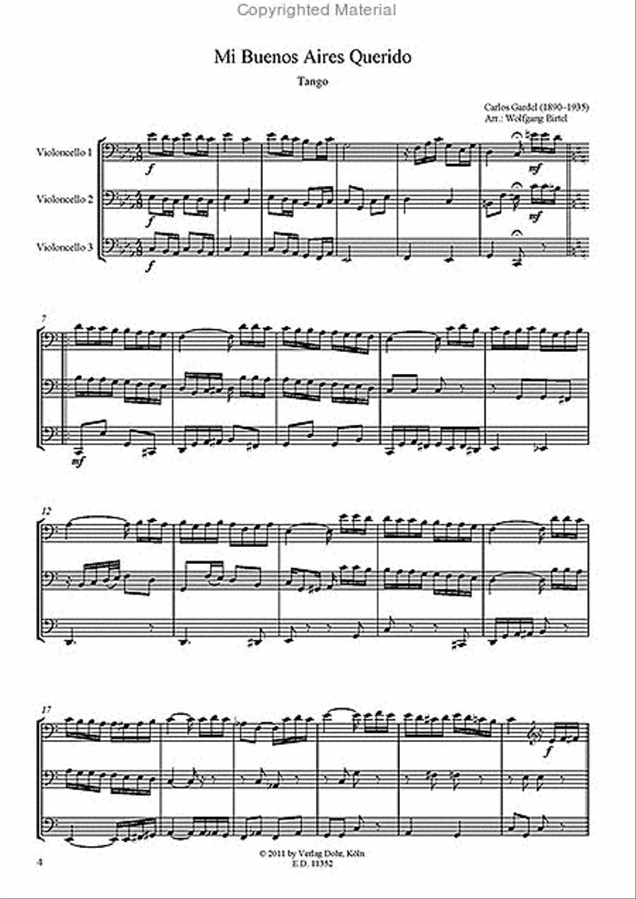 Mi Bueno Aires Querido für drei Violoncelli -Tango- Cello scores gallery preview page 2