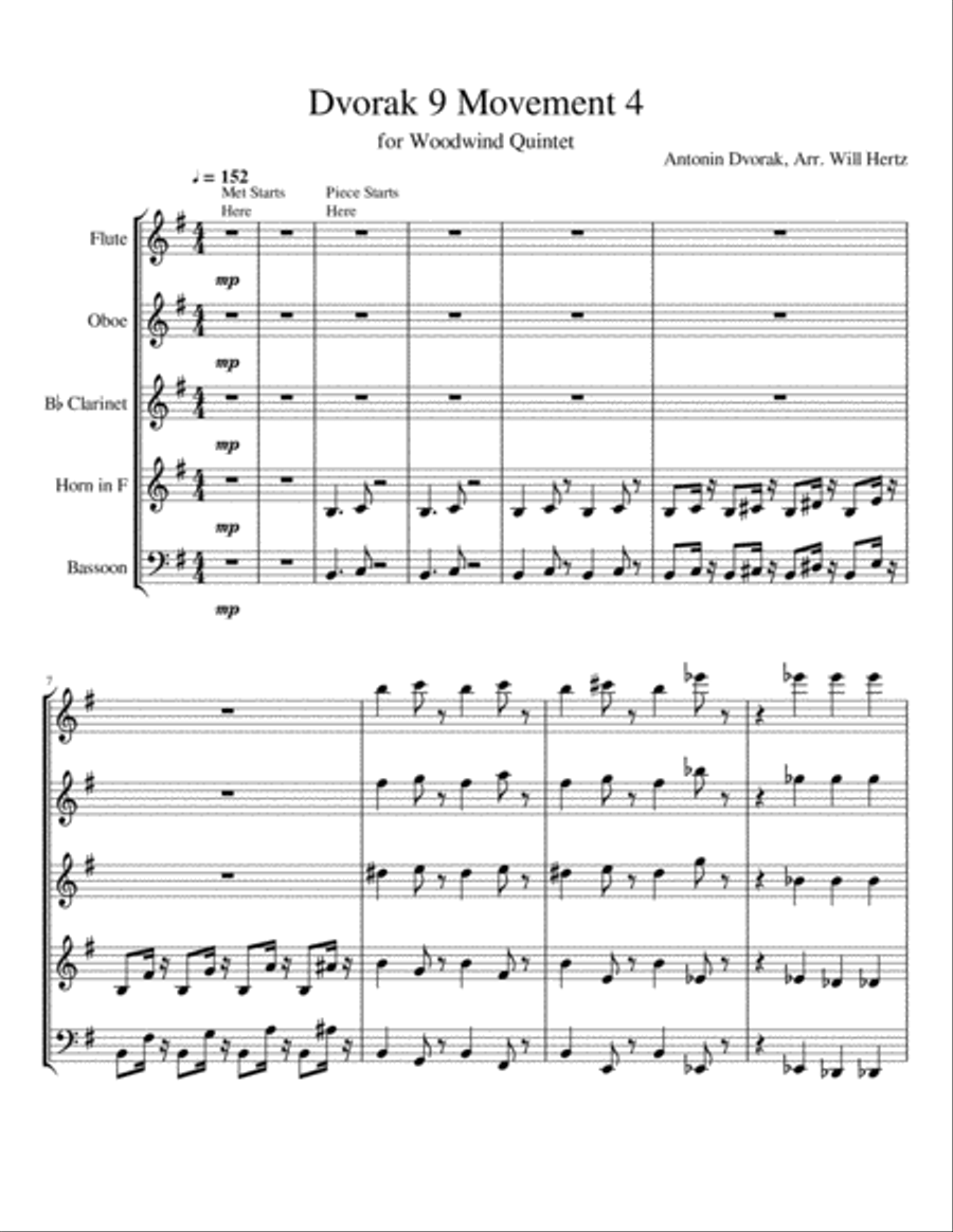 A. Dvorak's 9th Symphony Movement 4 for WW Quintet Woodwind Quintet scores gallery preview page 1