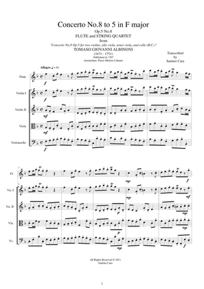 Albinoni - Concerto No.8 to 5 in F major Op.5 for Flute and String Quartet
