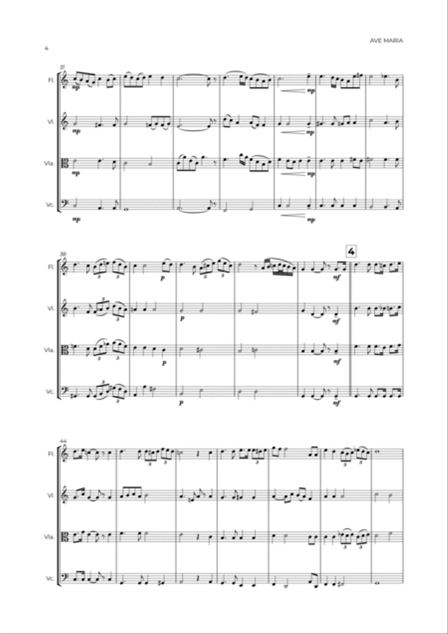 AVE MARIA - SCHUBERT – FLUTE, VIOLIN, VIOLA & CELLO Small Ensemble scores gallery preview page 4
