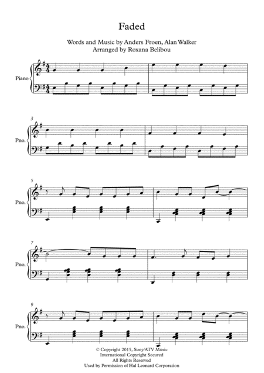 Faded Piano Solo scores gallery preview page 1